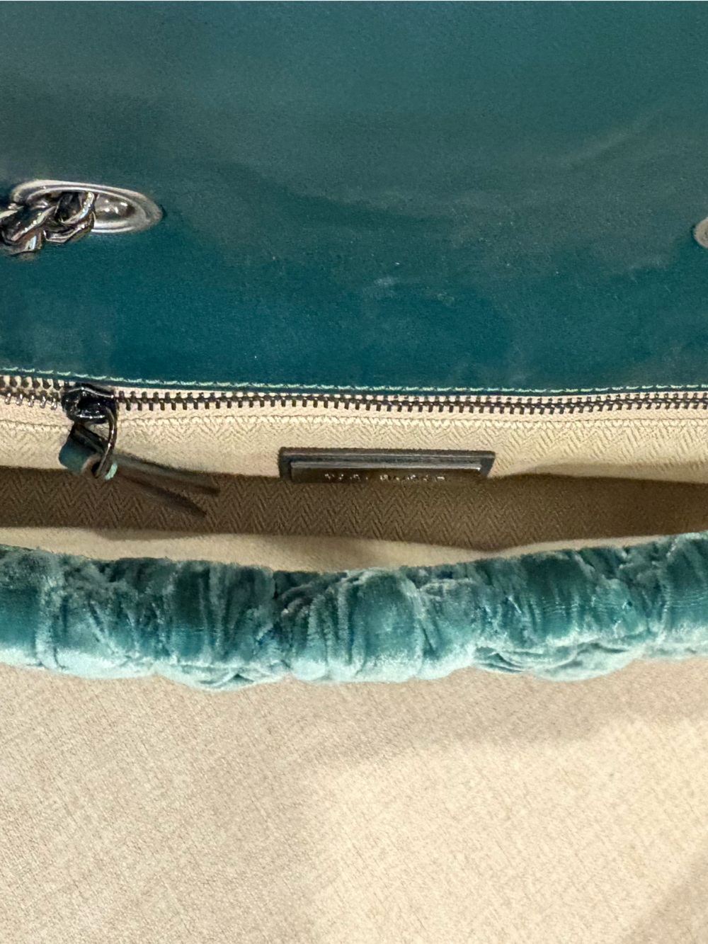 Tory Burch Velvet-Trim Teal Shoulder Bag - Picture 5 of 6
